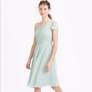J.Crew sage green one shoulder silk chiffon dress. New!